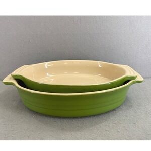 Le Creuset Palm Green Stoneware Oval Baking Dish Set 2 Piece 14-22 Gratin